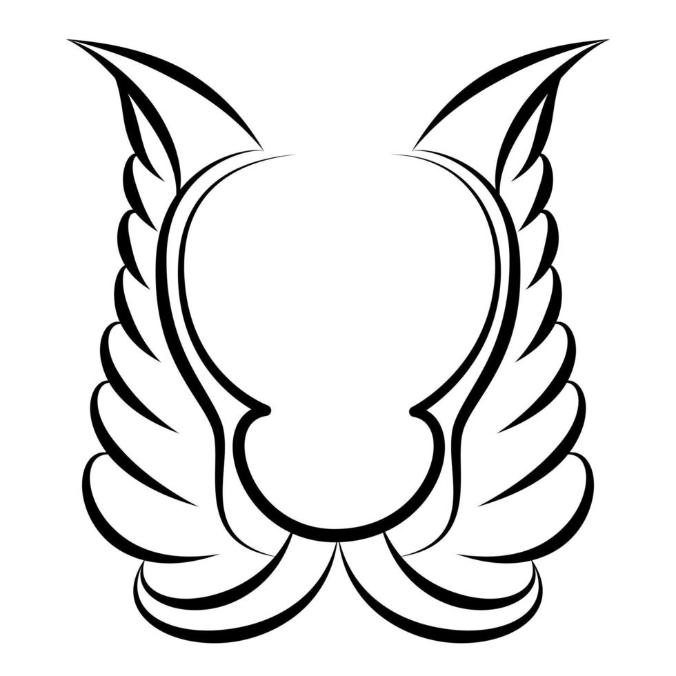 Wings symbol line illustration, wing logo drawing on white background vector