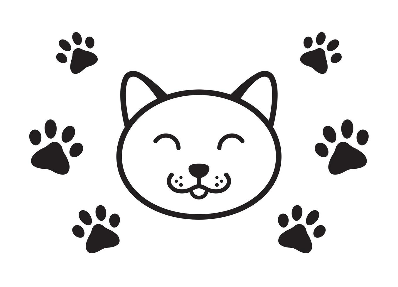 black dog head and footprints icon vector on white background