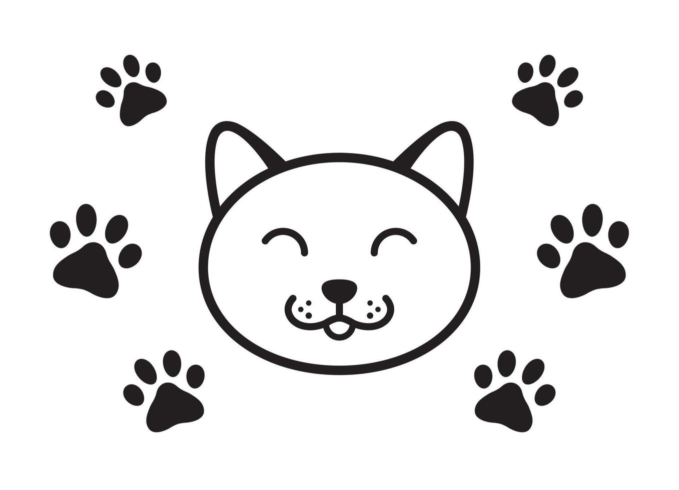 black dog head and footprints icon vector on white background