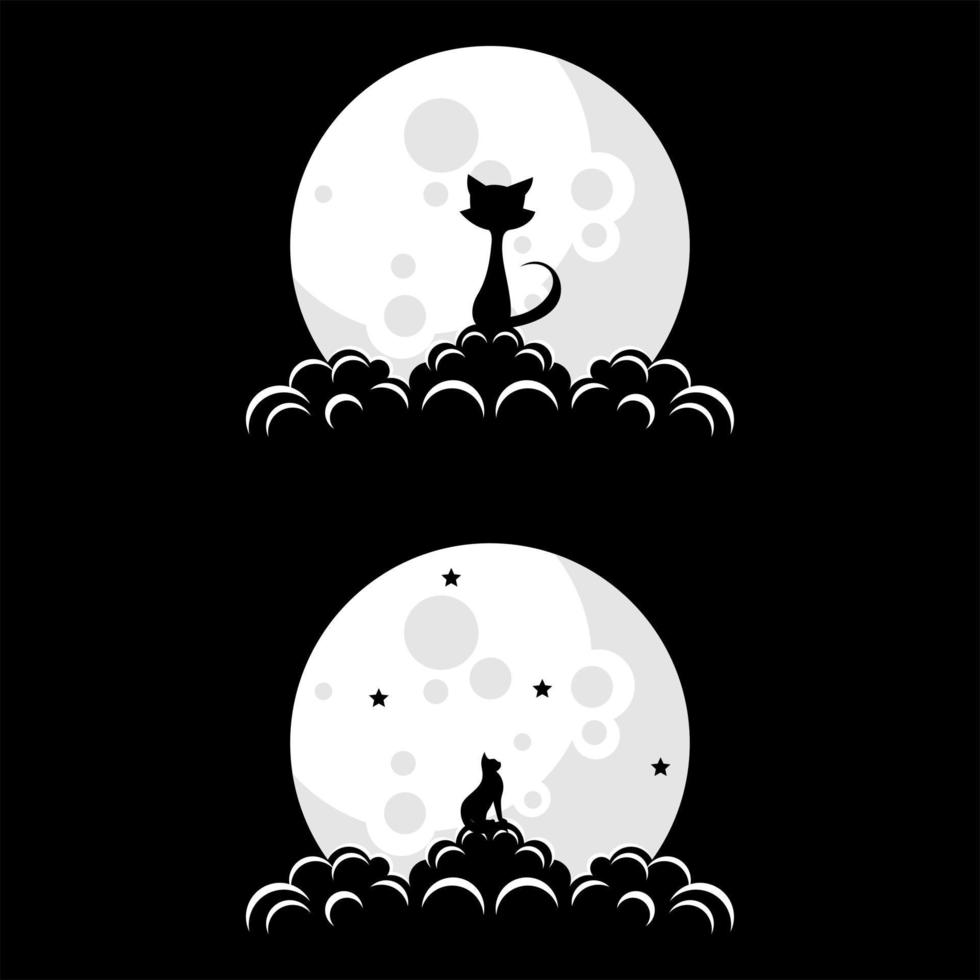 silhouette cat on the moon template vector