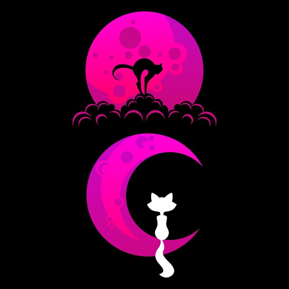 silhouette cat on the moon template vector
