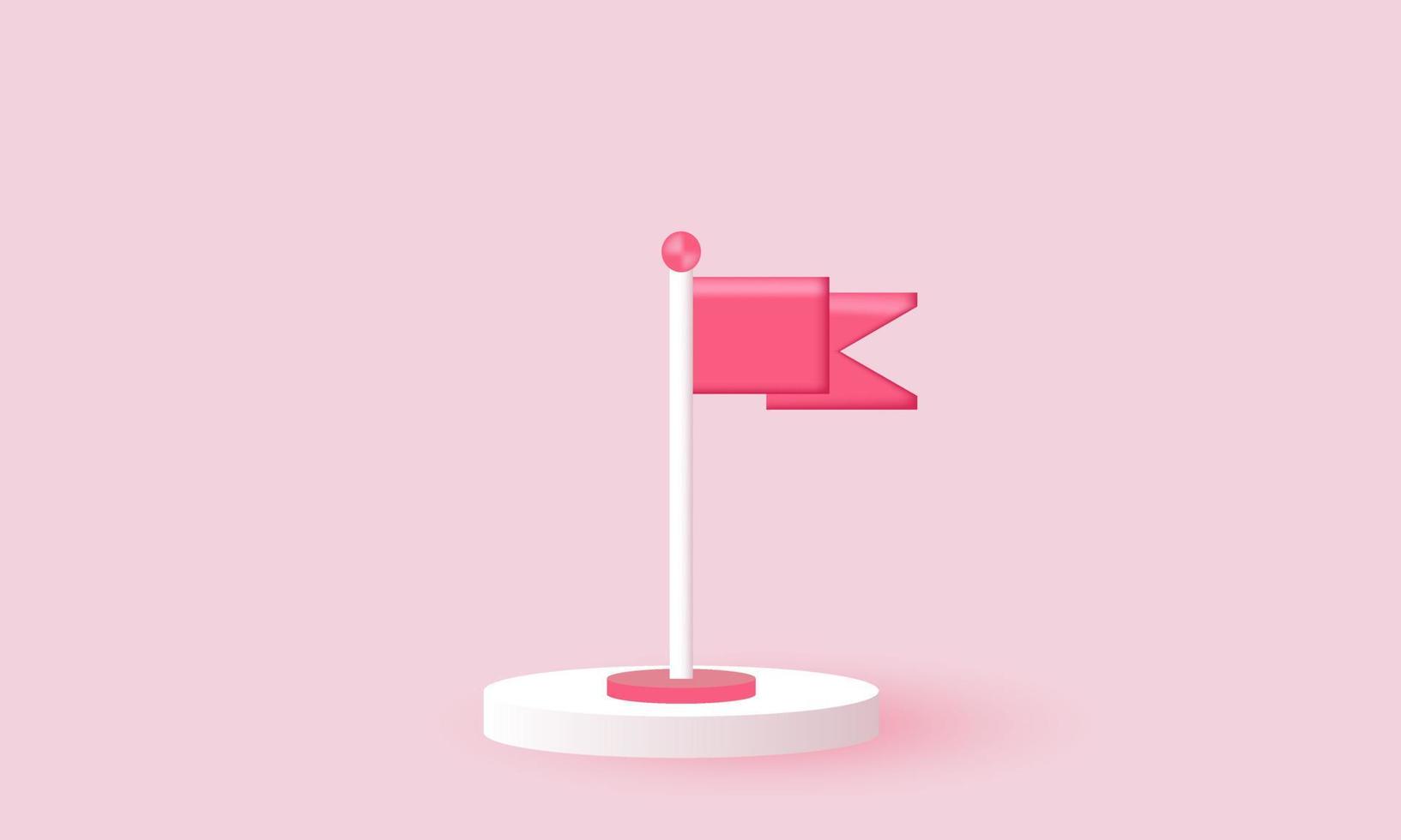 3d icono rosa bandera emblema victoria vector