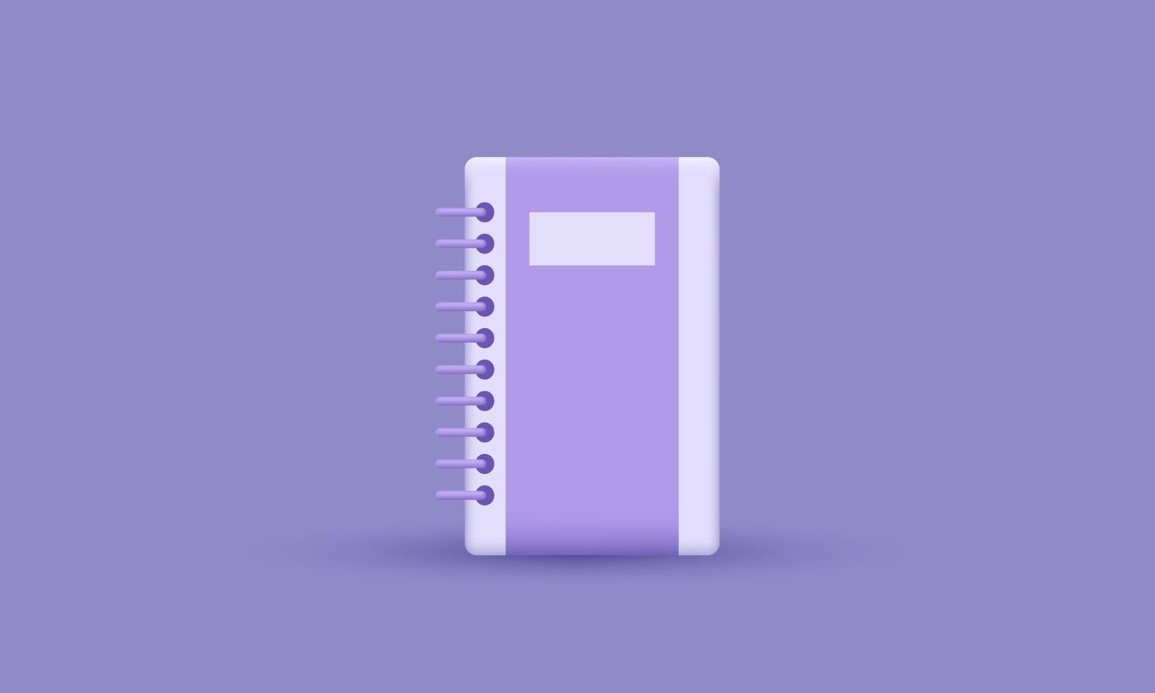 Bloc de notas de icono de diseño vacío violeta de renderizado 3d sobre fondo pastel vector