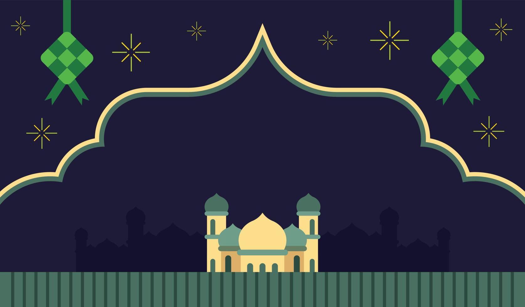 Blank empty signboard for Ramadan Kareem greeting with flat design mosque graphic and islamic decorative elements vector