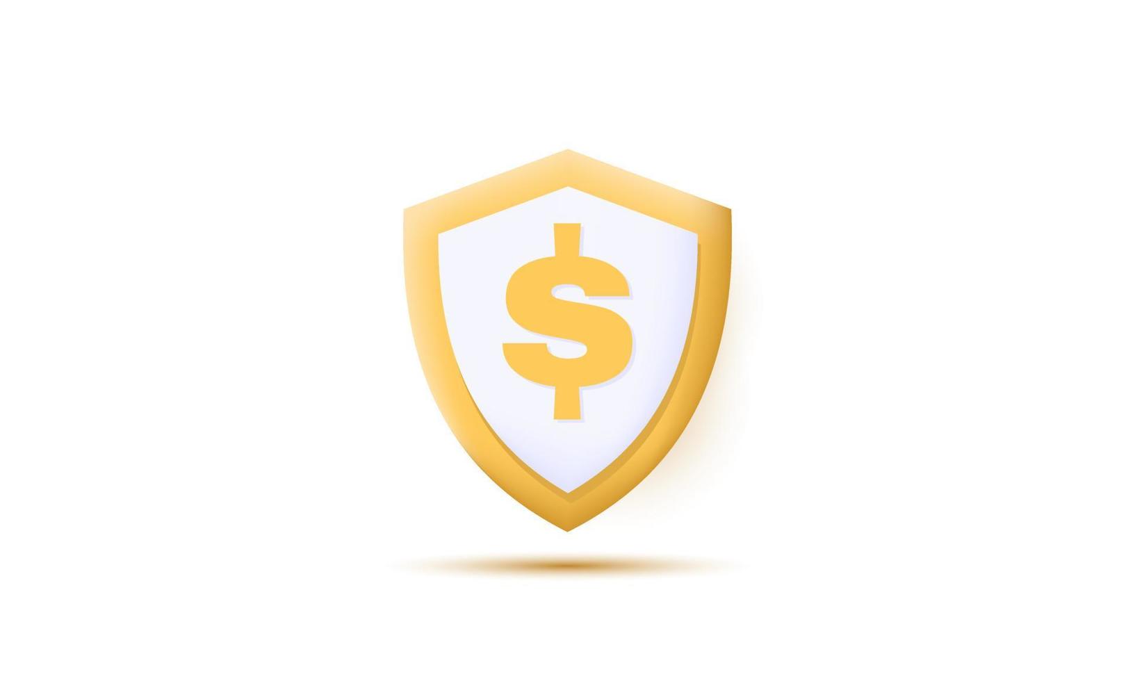 3d oro escudo dólar signo dinero seguridad vector