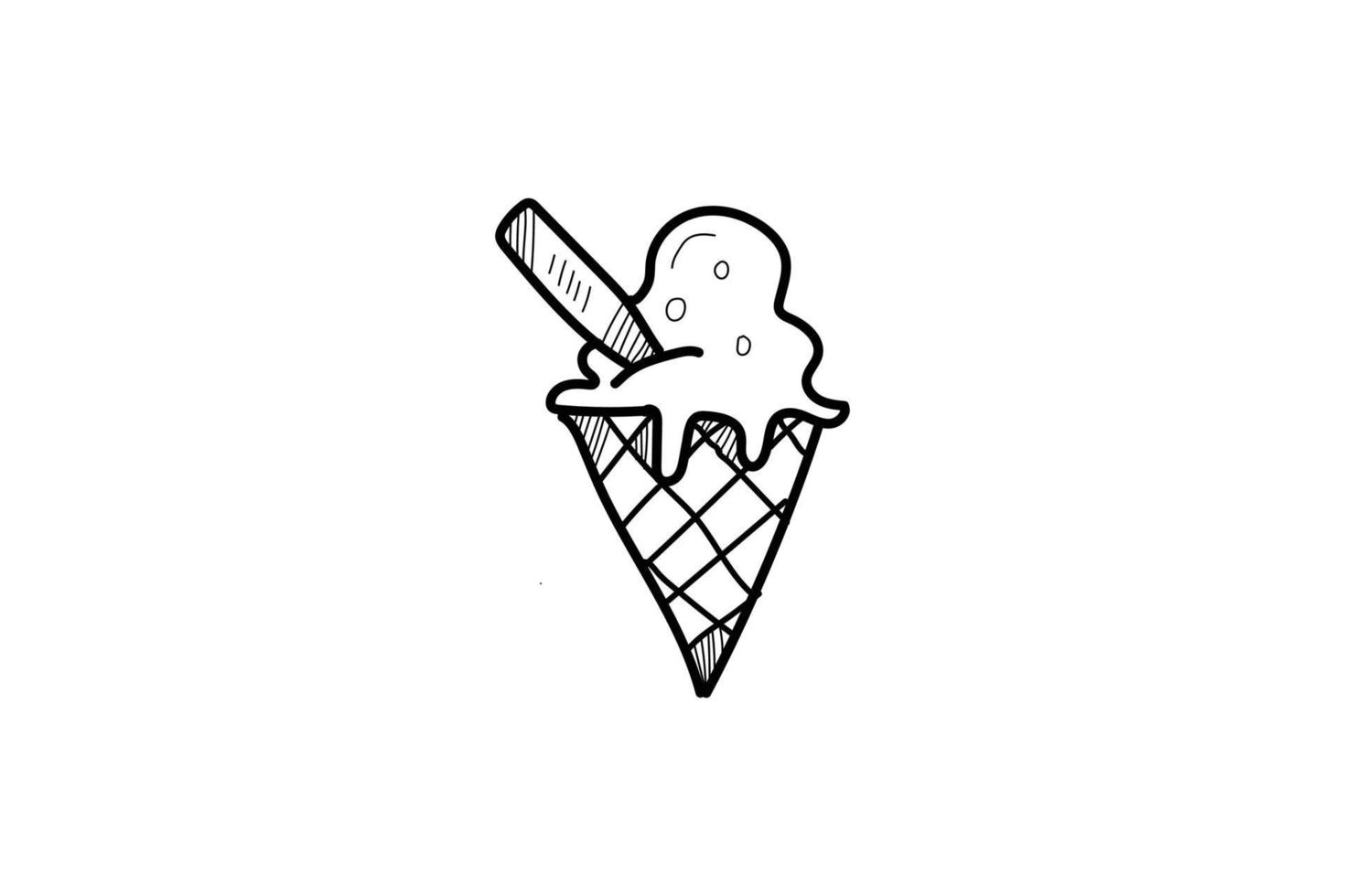 cute doodle ice cream line art sticker vector