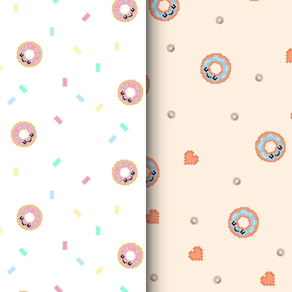 pattern with donut pixel art vector