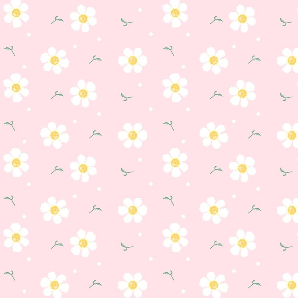 white flower pattern pixel art style vector
