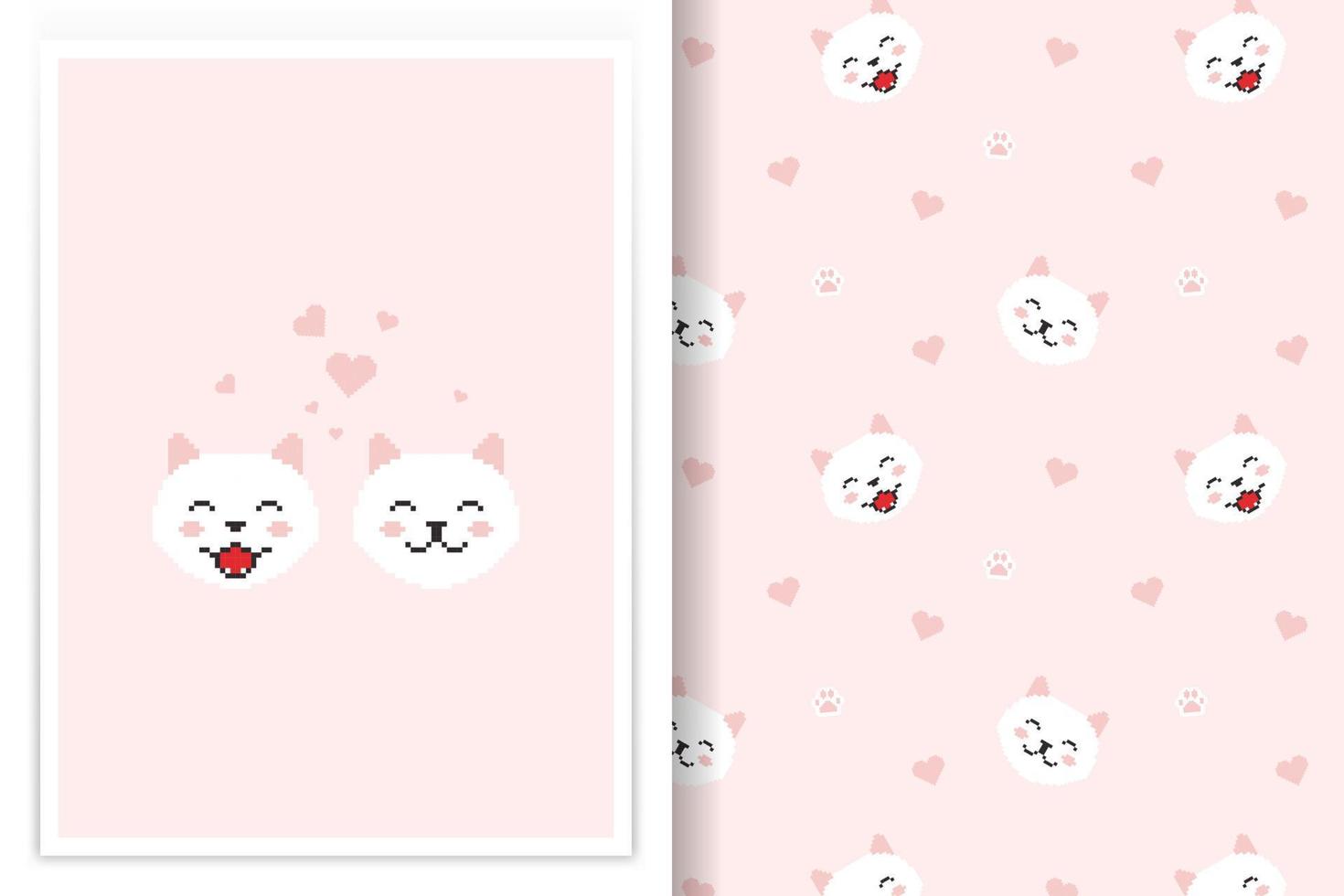 cute cat pattern pixel art style vector
