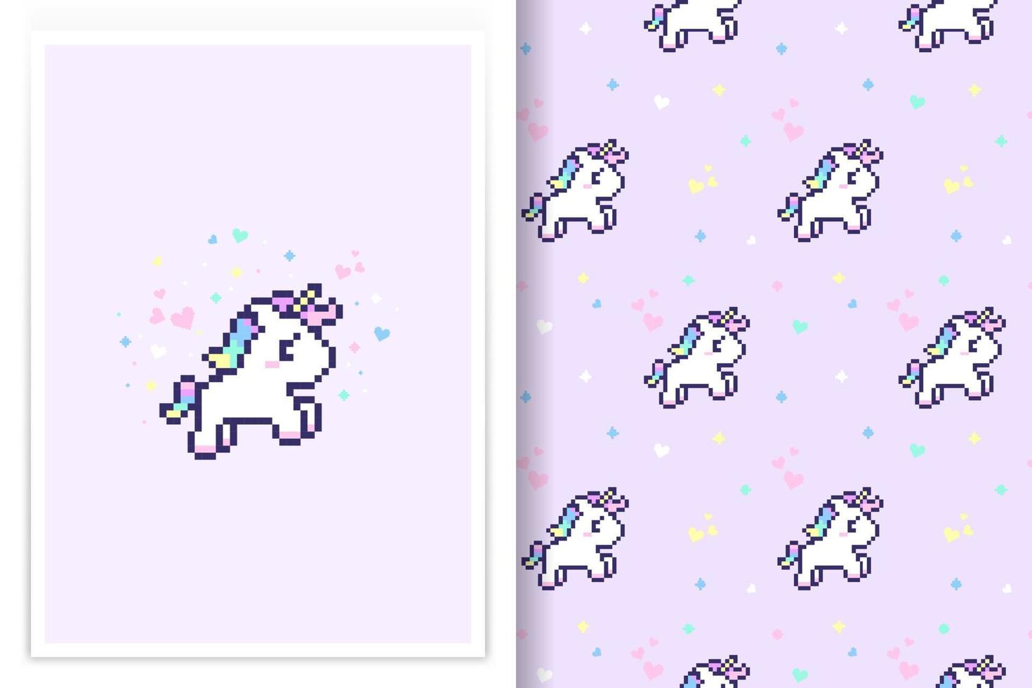 patrón de unicornio con pixel art de unicornio vector