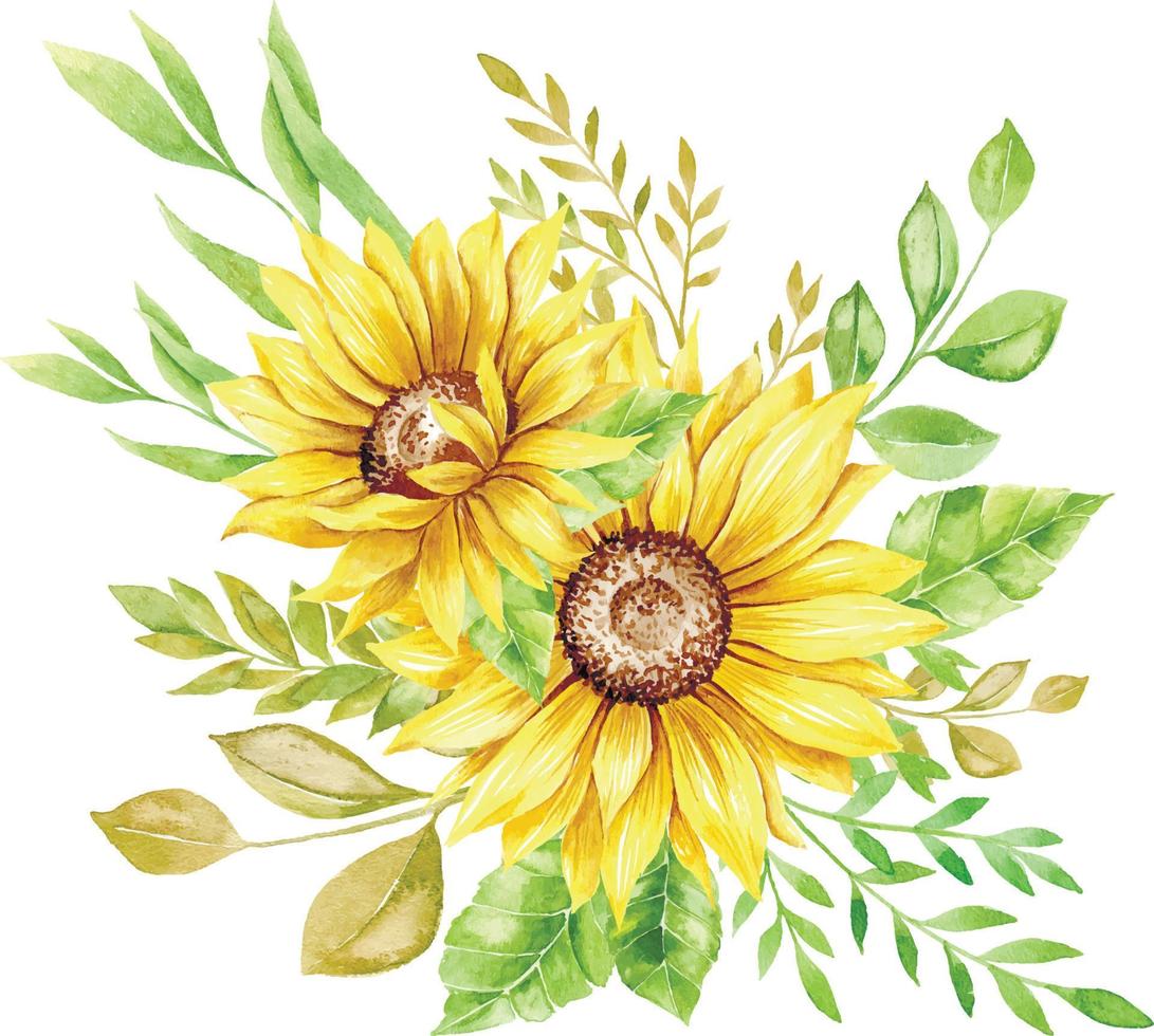 Watercolor Sunflower Bouquet, Sunflower Arrangement vector