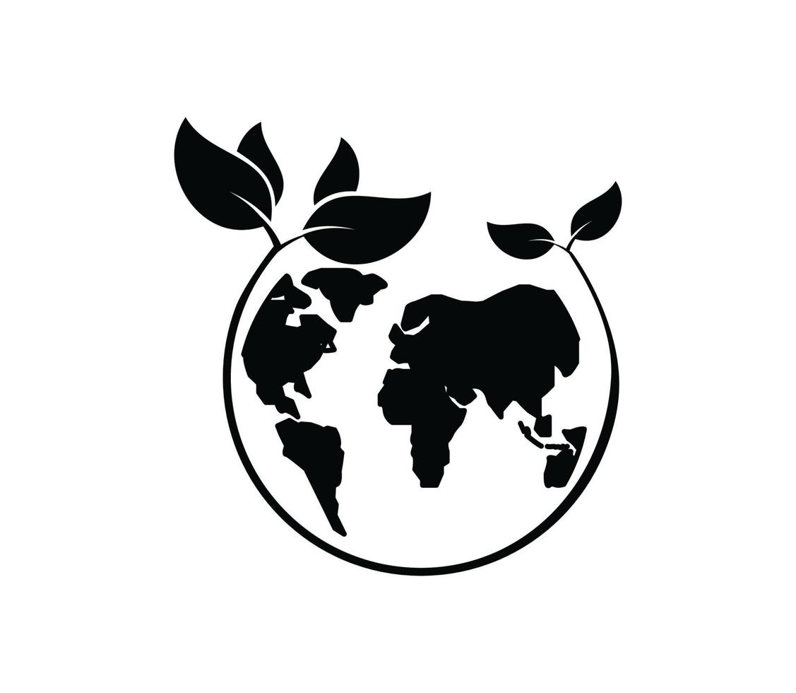 Globe and leaf icon vector flat style