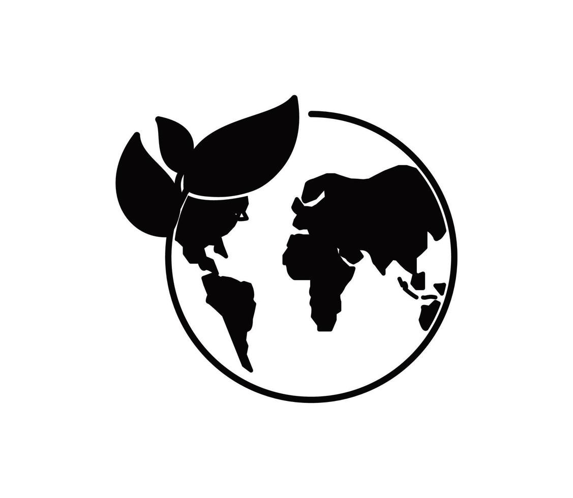 Globe and leaf icon vector flat style
