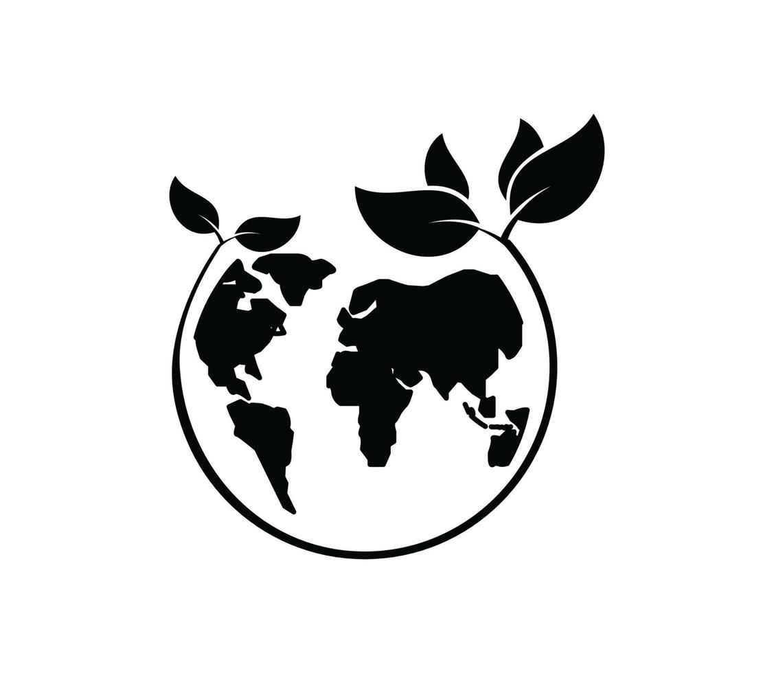 Globe and leaf icon vector flat style