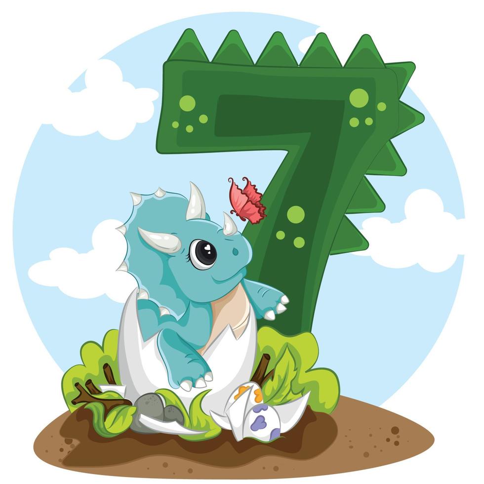 numbers 7 in the style of dino triceratops vector