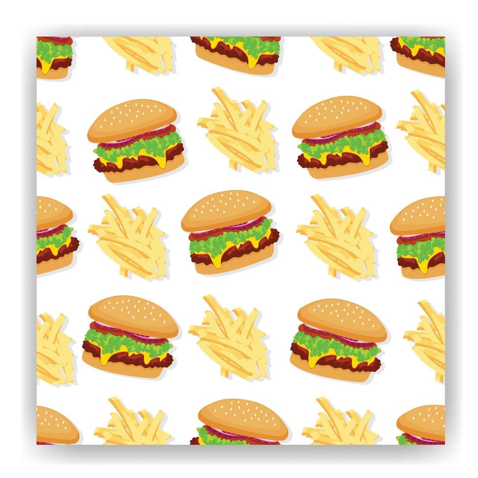 Hamburger Food Emoji Pattern. Traditional Burger with a Beef Patty Seamless Background Symbols vector