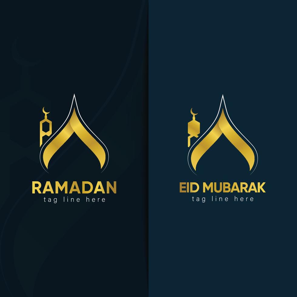 Unique Simple Islamic Symbol And Creative Minimal Ramadan And Eid Mubarak Logo Design vector