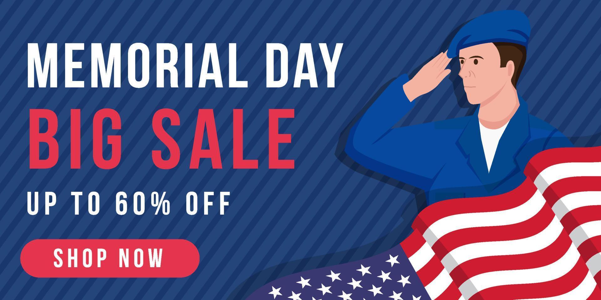 memorial day big sale horizontal banner template vector