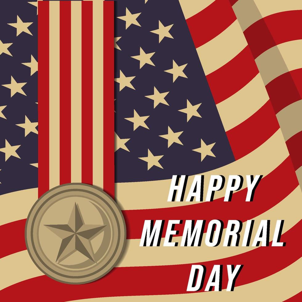 memorial day illustration with american flag background vector