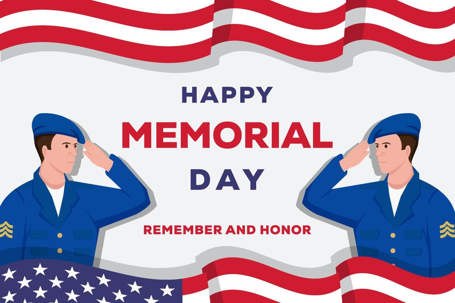 memorial day flat illustration with two soldiers each other saluting vector