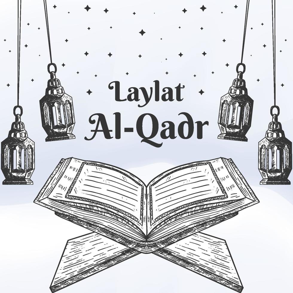 diseño de ilustración de laylat al-qadr dibujado a mano vector