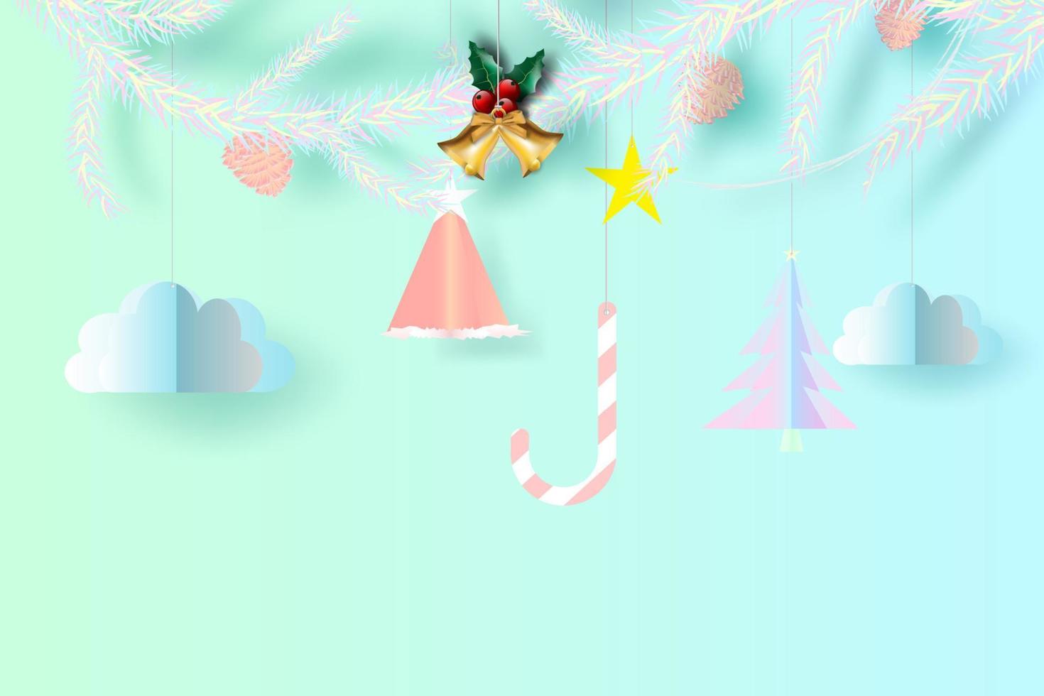 Merry Christmas background of bright colorful  paper cut style vector