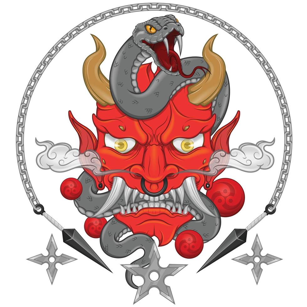 Japanese traditional demon with snake vector