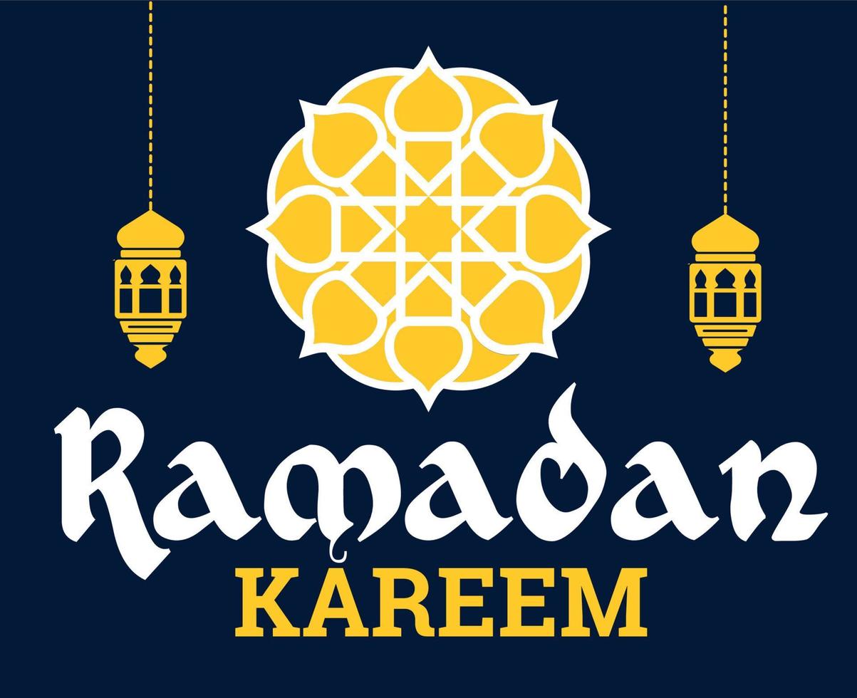 Ramadan Mubarak Kareem Abstract Design Vector Illustration White And Yellow With Blue Background