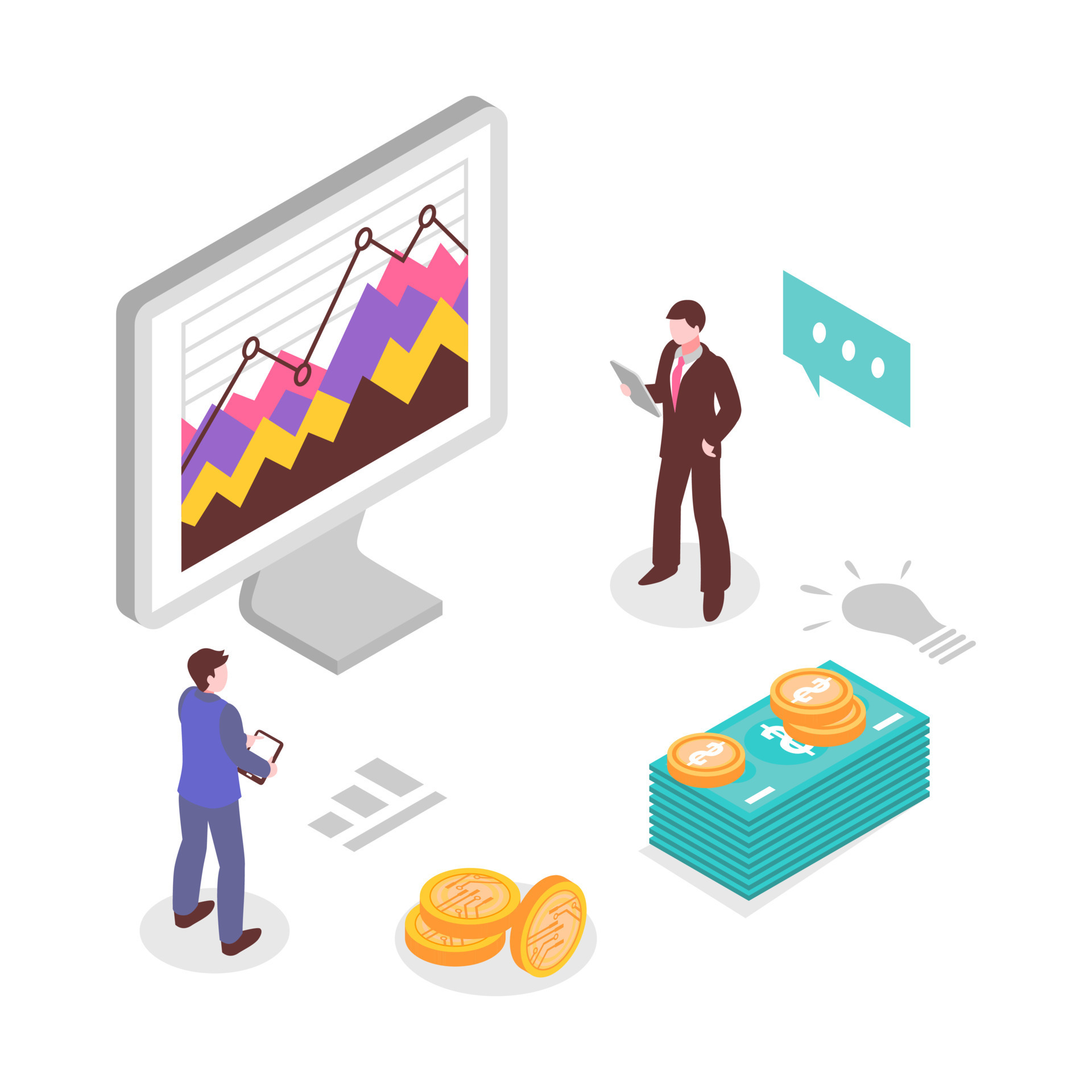 Isometric Business people working together and developing a successful ...