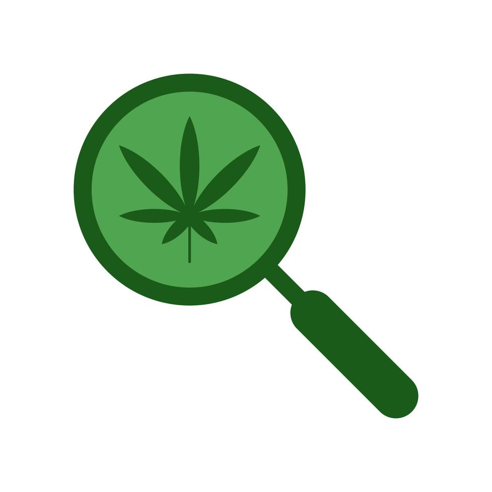 Cannabis search vector icon. Weed magnifying glass