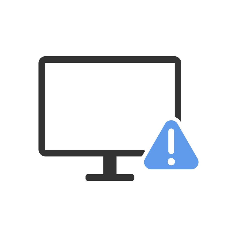 icono de vector de señal de advertencia azul de pantalla de computadora