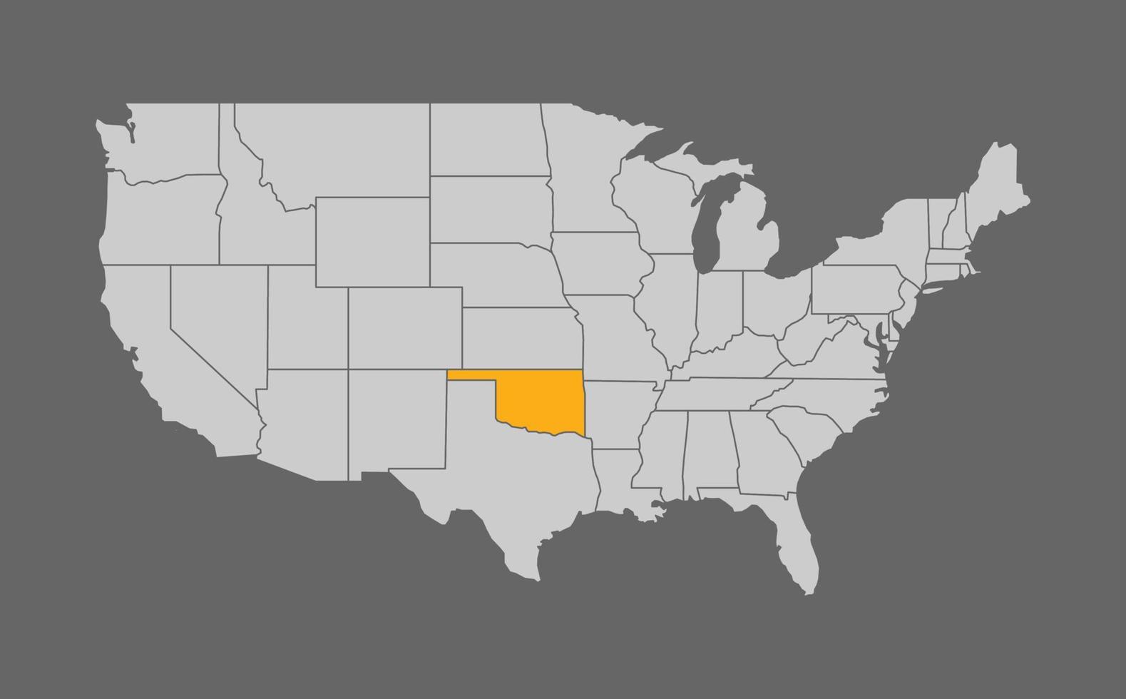 mapa de los estados unidos con oklahoma resaltado en fondo gris vector