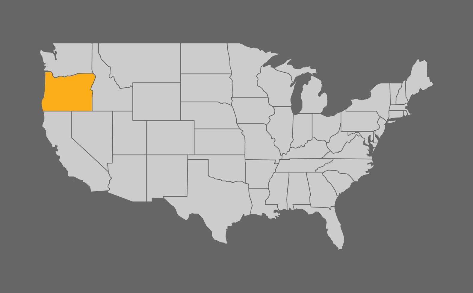 mapa de los estados unidos con oregon resaltado en fondo gris vector