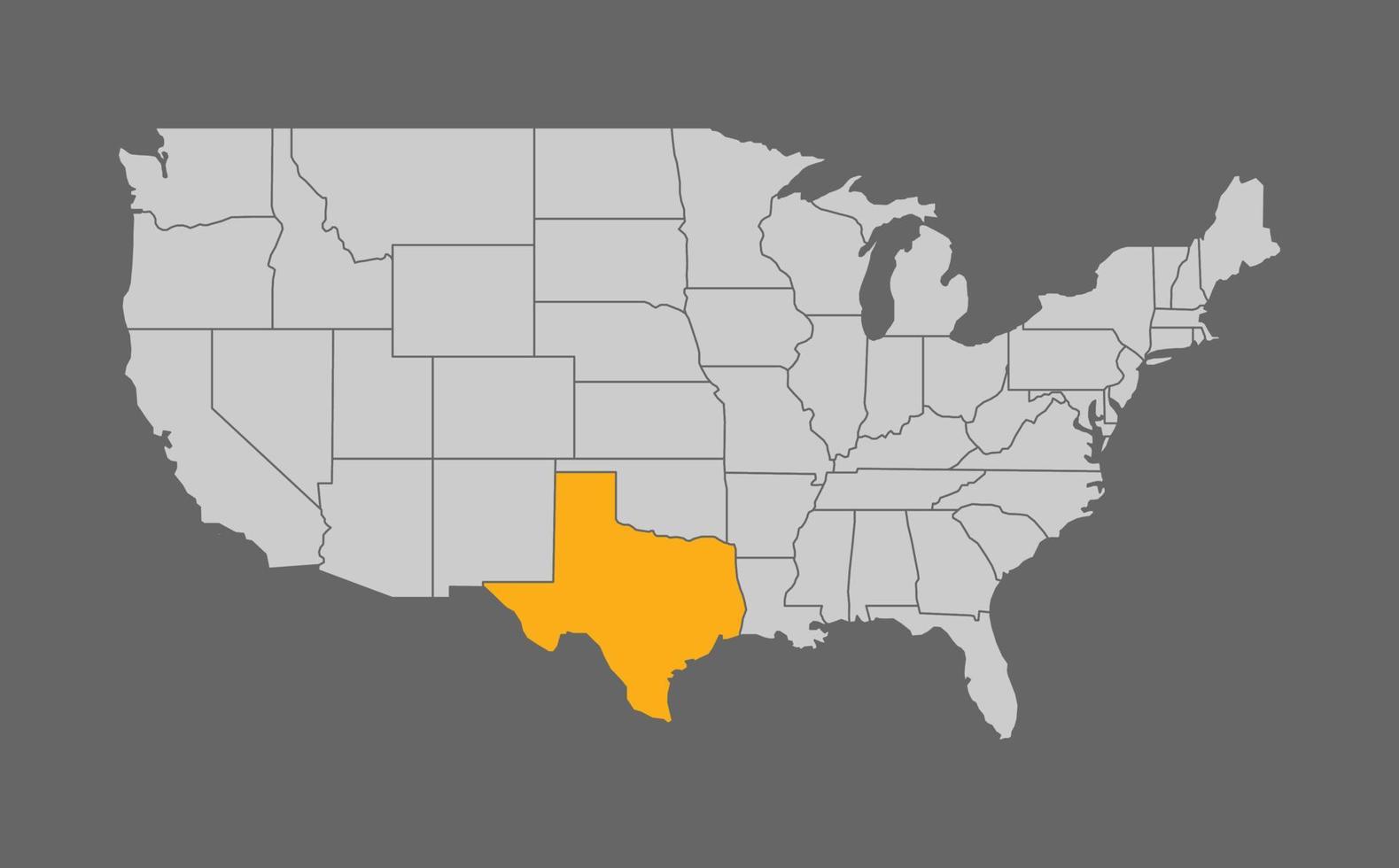 Map of the United States with Texas highlight on grey background vector