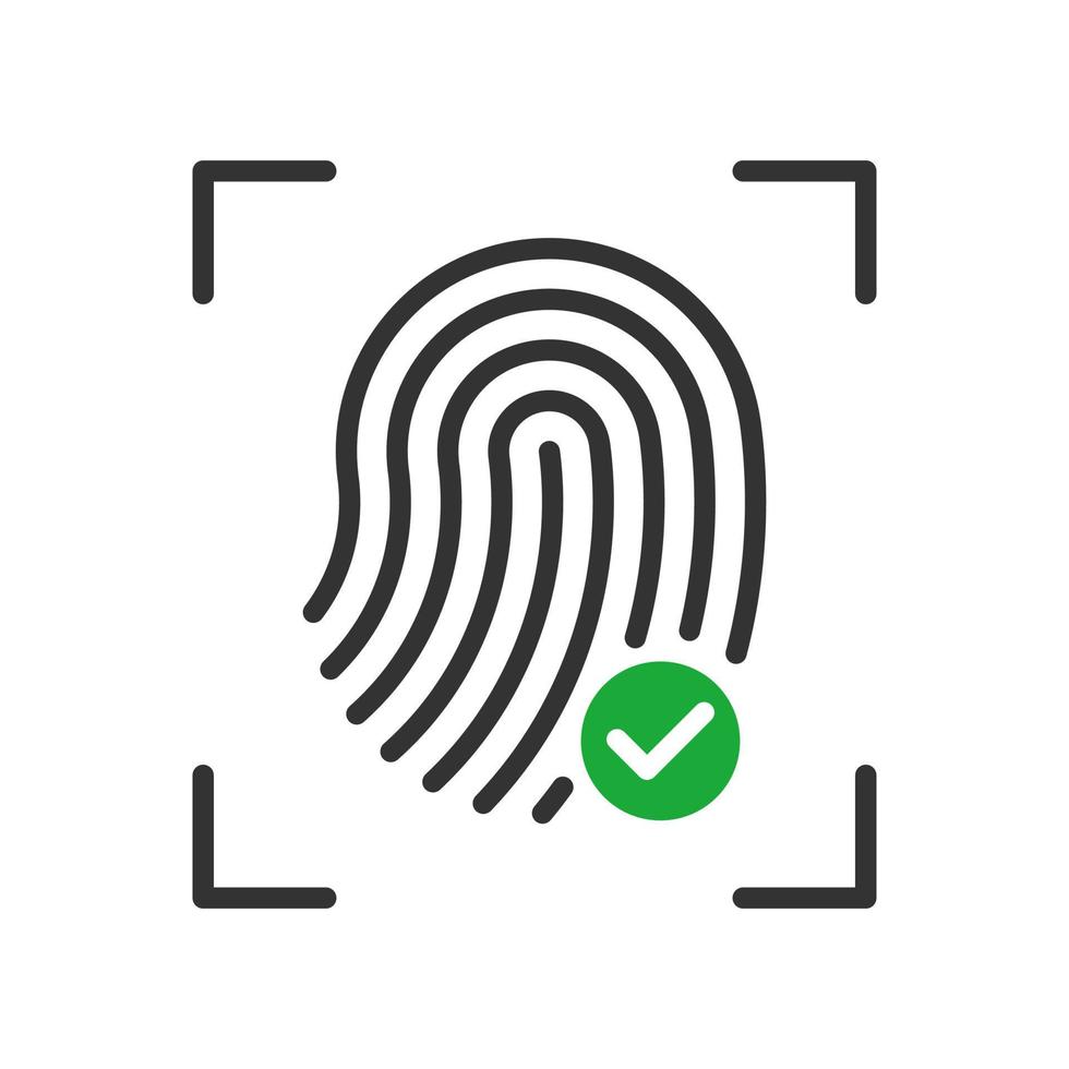 Finger print black vector icon with green approval mark