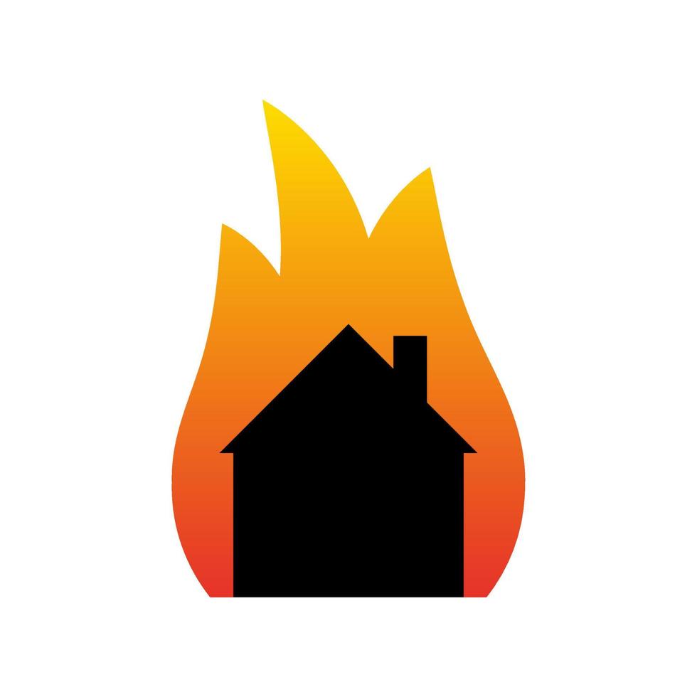 casa en icono de vector de fuego aislado sobre fondo blanco