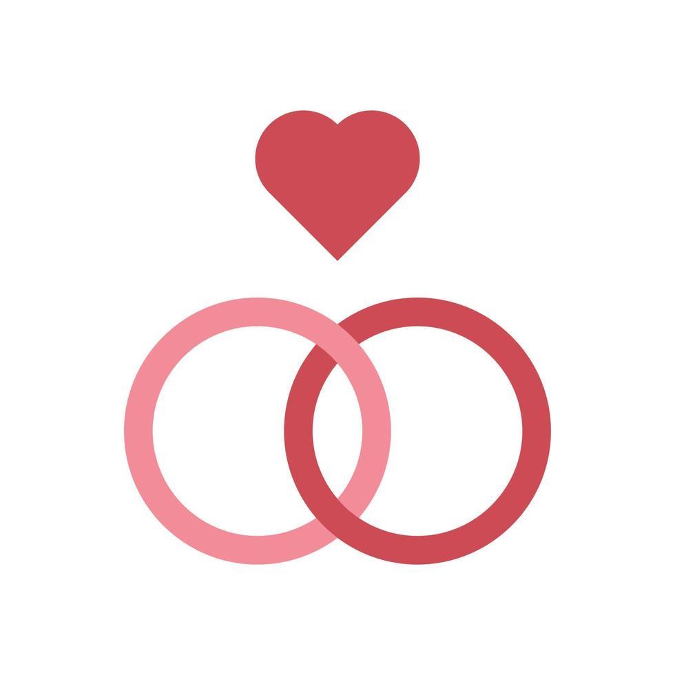 Two wedding rings and heart vector icon