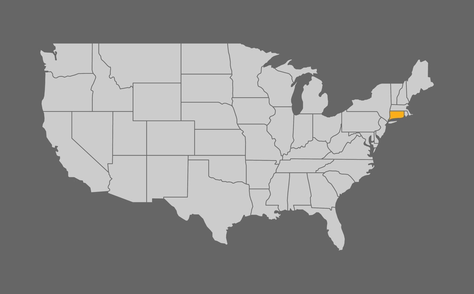 mapa de los estados unidos con connecticut resaltado en fondo gris vector