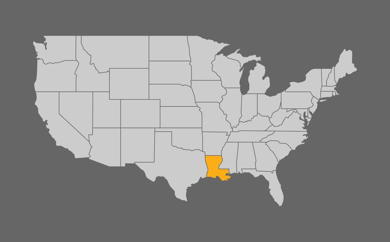 mapa de los estados unidos con louisiana resaltado sobre fondo gris vector