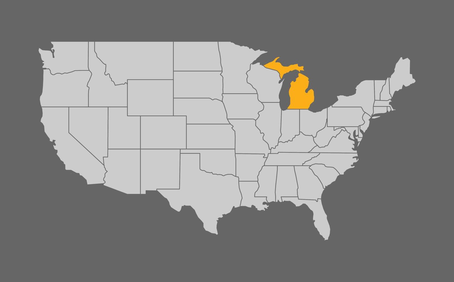 Map of the United States with Michigan highlight on grey background vector