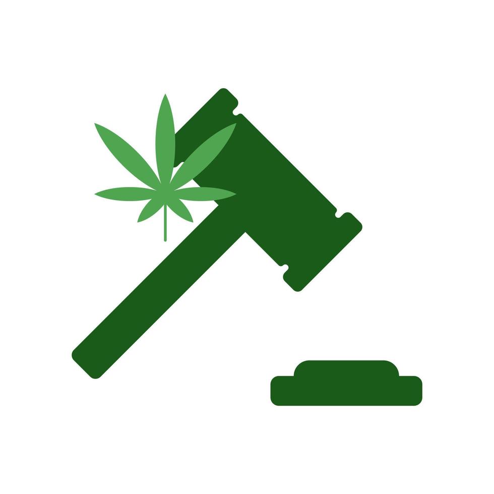 icono de vector de legalización de malezas. signo de martillo y marihuana