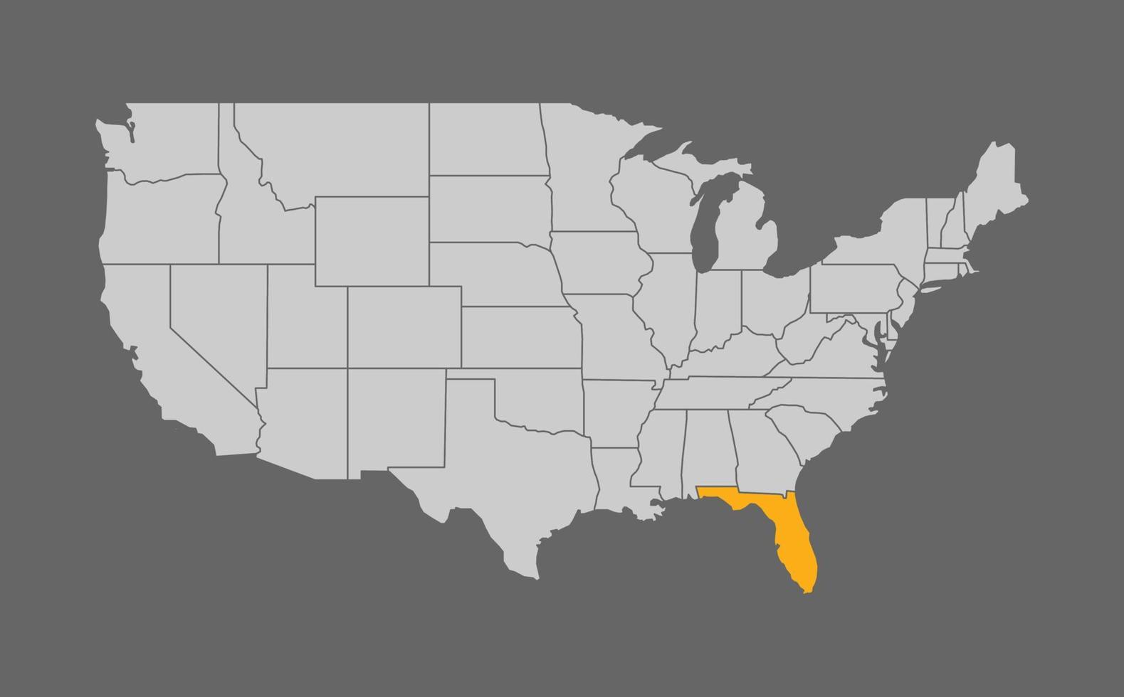 mapa de los estados unidos con florida resaltado en fondo gris vector