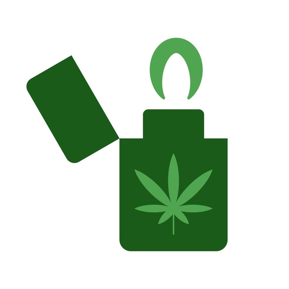 Lighter with green weed leaf vector icon