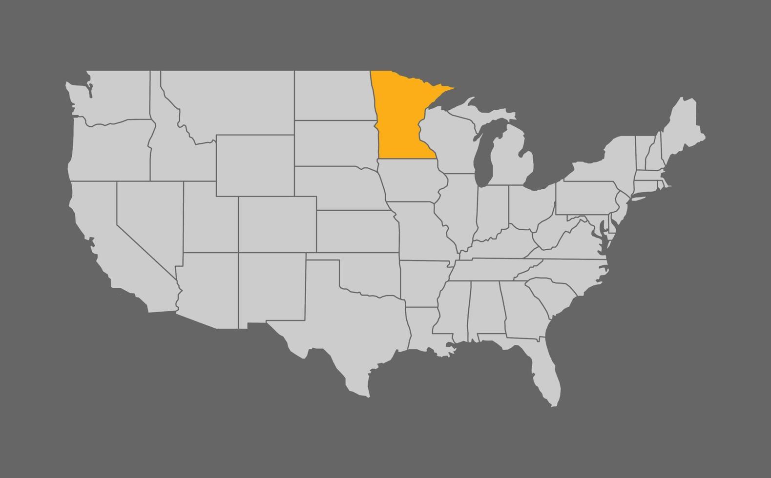 Map of the United States with Minnesota highlight on grey background vector