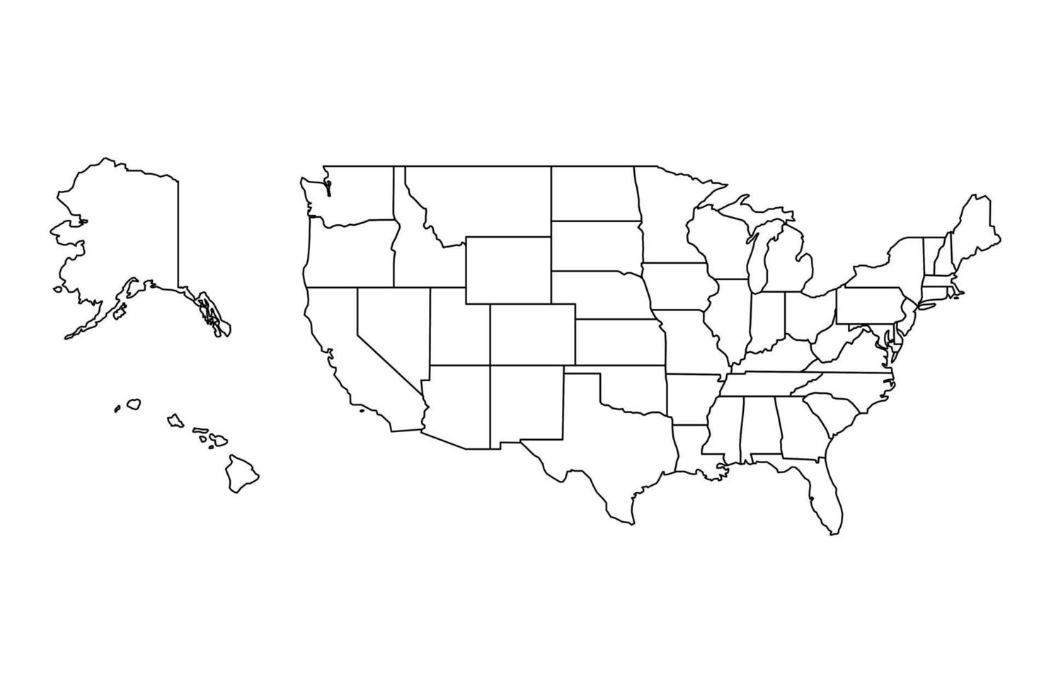 Black vector map of the United States on white background