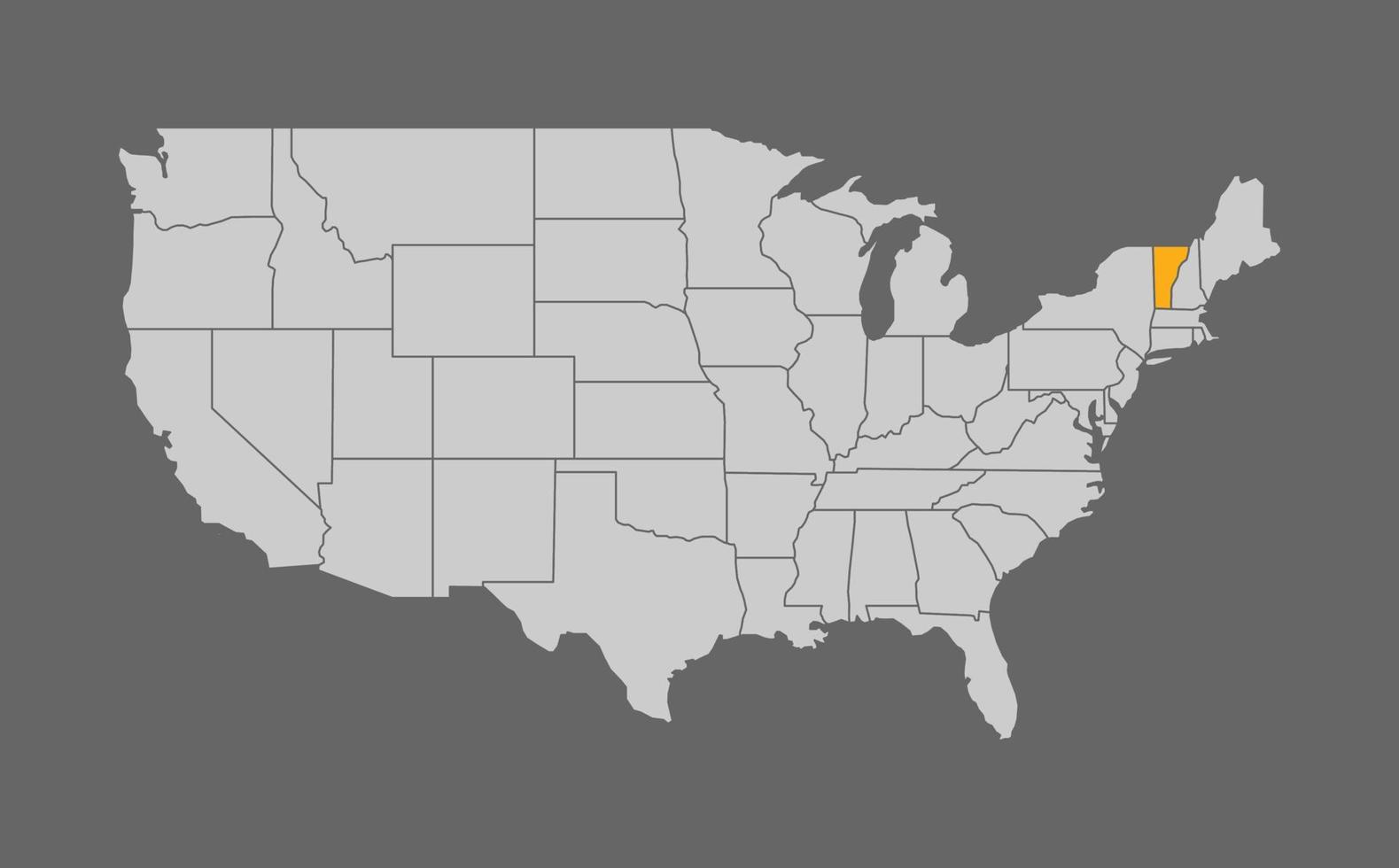 mapa de los estados unidos con vermont resaltado en fondo gris vector