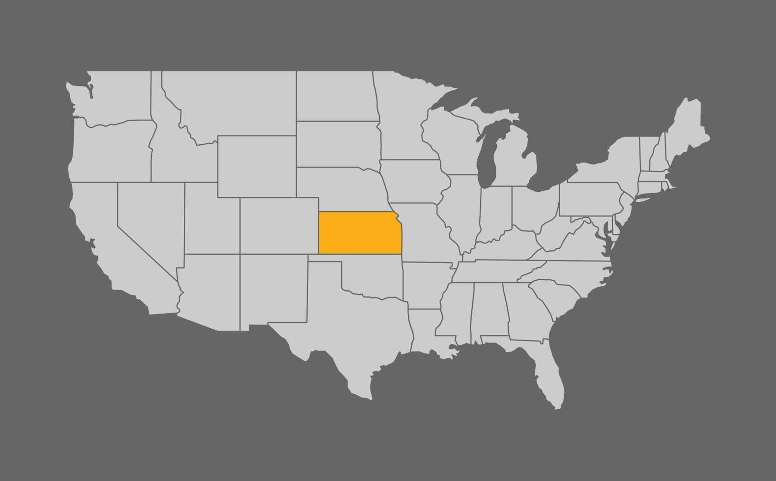 mapa de los estados unidos con kansas resaltado en fondo gris vector