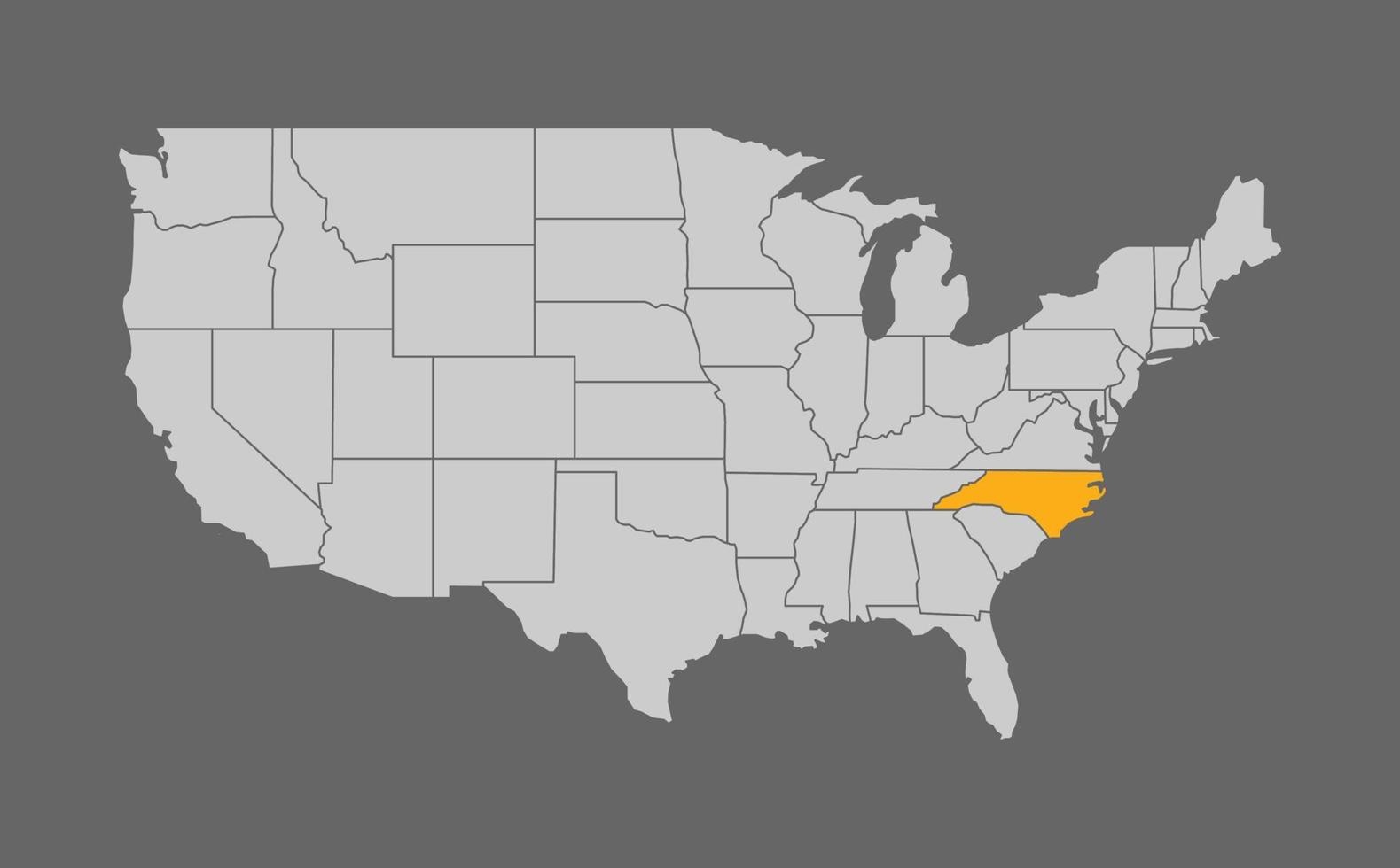 Map of the United States with North Carolina highlight on grey background vector