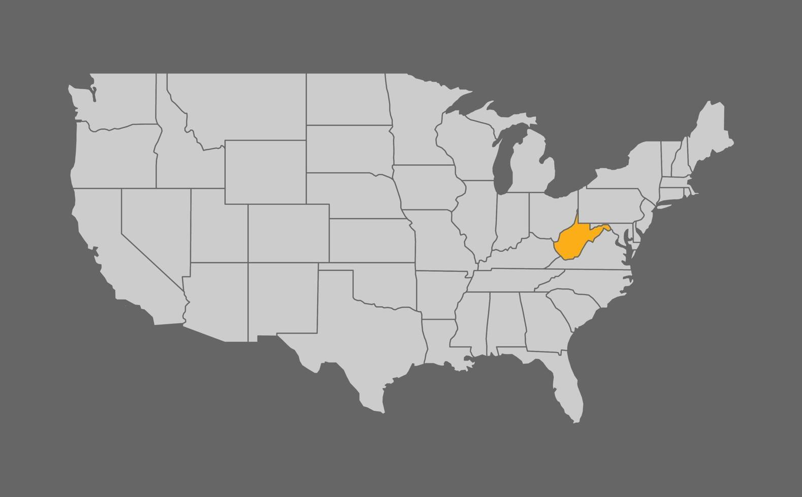 Map of the United States with West Virginia highlight on grey background vector