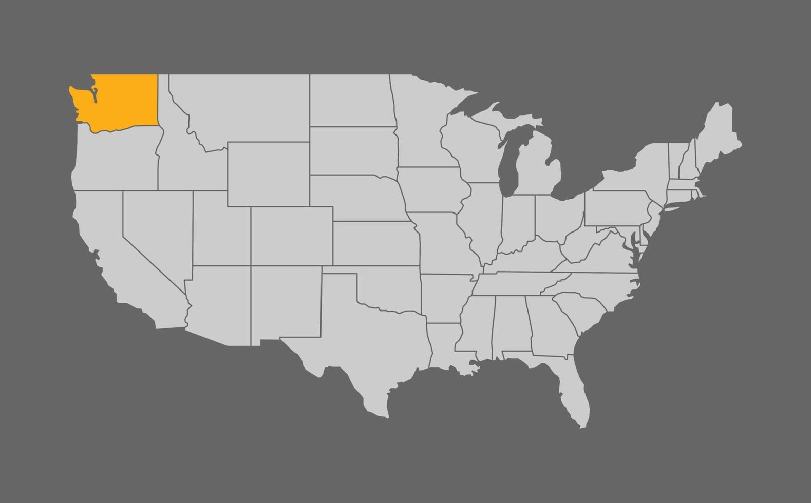 mapa de los estados unidos con washington resaltado en fondo gris vector